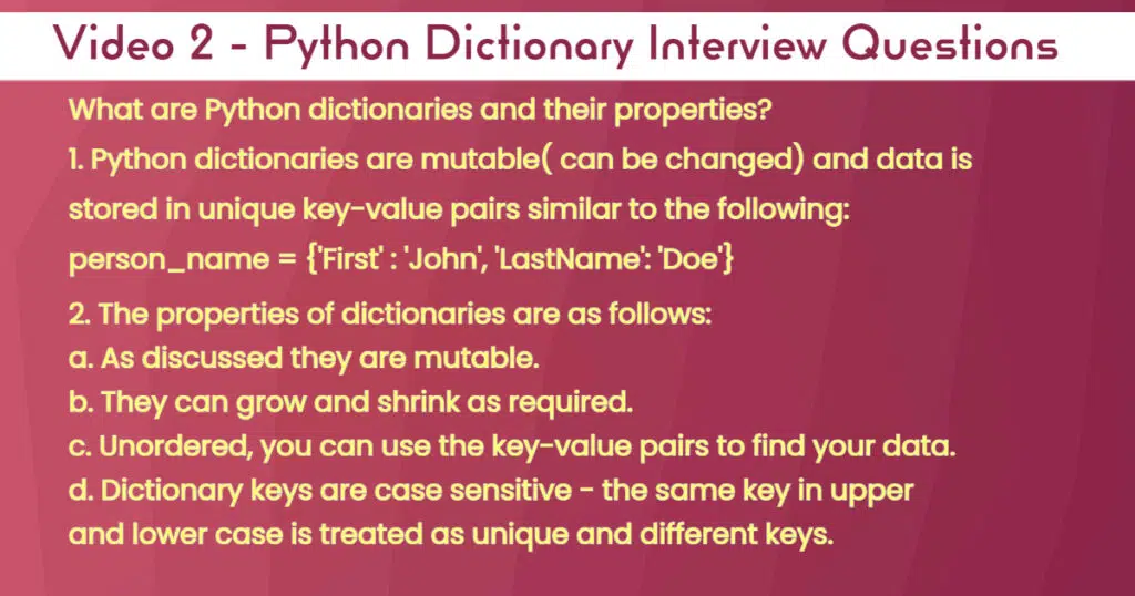 Python Dictionary Interview Questions - Data Analytics Ireland